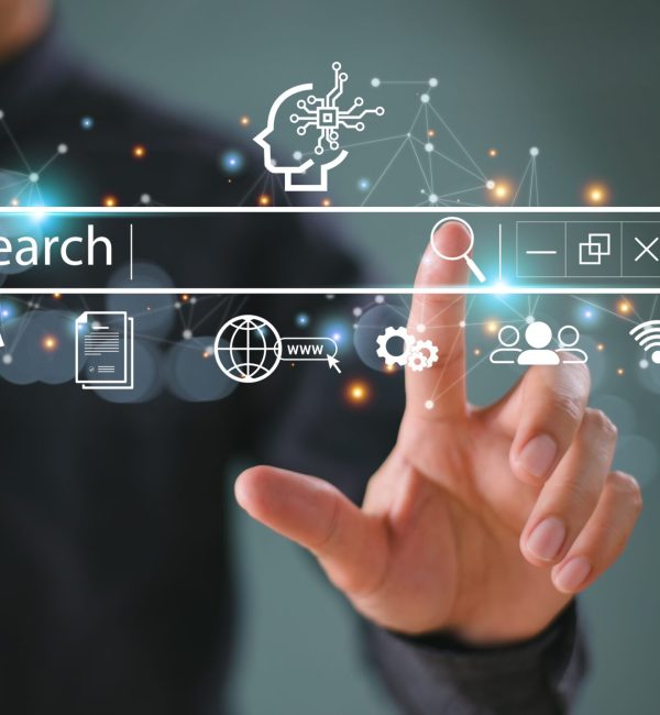 Seo,Search,Engine,Optimization,Concept.,Businessman,Touch,Ai,,Seo,Icon